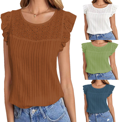 Women's Patchwork Sleeveless Ruffled T-shirt